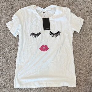 Blacksmith White Tee with Eyelash Graphic and Pink Lips